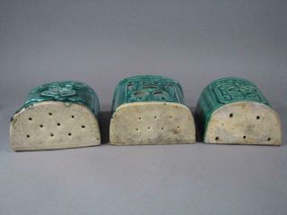 3 Antique Chinese Shiwan Pottery Wall Vases,  Planters,  1 Signed,  Green Glaze 8
