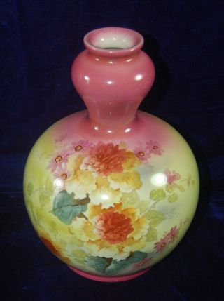 Antique Royal Bonn Vase - Handpainted Floral / Pink - Yellow - Green