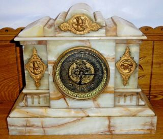 Antique Onyx Case Ansonia Mantle Clock W/ Open Escapement