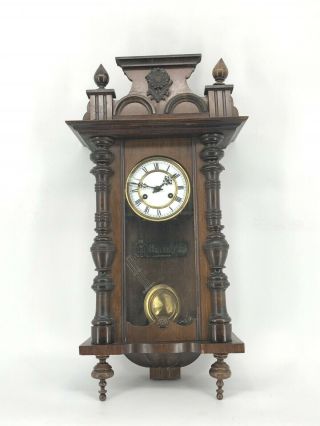Antique Wooden Wall Clock German " Hurra " Plaque Inside