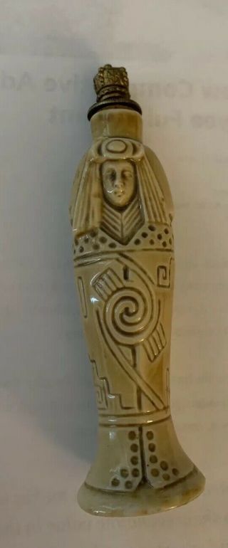 1920s Crown Top German Porcelain Perfume Bottle,  Egyptian Mummy