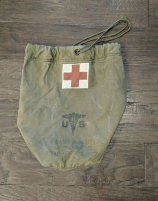 Vintage Us Military Canvas Green First Aid Gun Crew Armed Forces Bag Drawstring