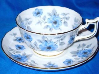 Royal Chelsea Tea Cup And Saucer Christmas Rose Blue Floral Teacup