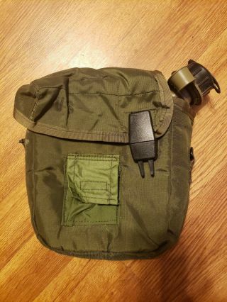 1986 Ams Mfg Us Army Military Green Canteen And Cover Bag 2 Quart Collapsible