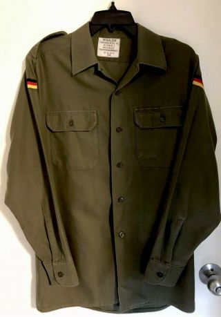 Vintage Wahler German Military Army Green Long Sleeve Button Down Surplus Shirt