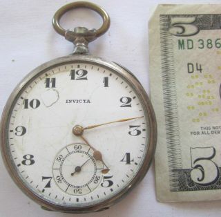 Old Pocket Watch Invicta Silver 1895