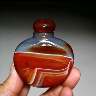 Exquisite Hand - Carved Natural Banded Agate Snuff Bottle - Madagascar