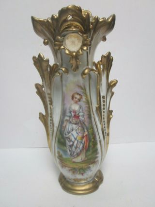 Antique Hand Painted Porcelain Urn Shaped Flower Vase Lady By Stream Design
