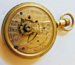 American Waltham Watch Co Antique 15 Jewel Side Winding Pocket Watch 8,  863,  697