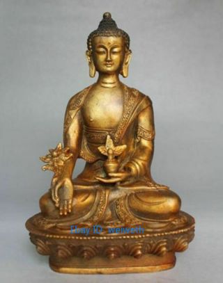Collectable Old Brass Tibet Buddhism Gild Tantra Medicine Buddha Statue