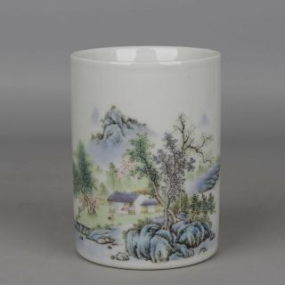 China Antique Porcelain Qing Guangxu Famille Rose Painting Landscape Brush Pots