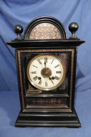Antique Unusual Black Forest Lfz Lorenz Alarm Ebonised Clock C1880 With Top Bell