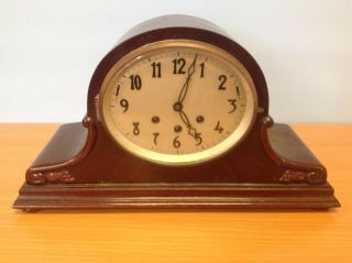 Large Antique Gustav Becker Wooden Mantel Clock Wind Up Chime
