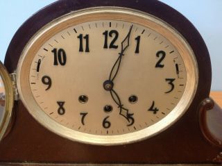 Large Antique Gustav Becker Wooden Mantel Clock Wind Up Chime 4