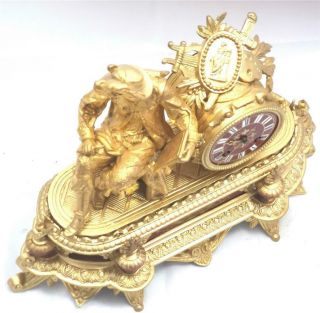 Antique French Mantle Clock 1880 ' s Stunning Gilt & Red Sevres Striking Figural 4