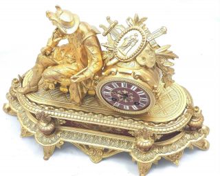 Antique French Mantle Clock 1880 ' s Stunning Gilt & Red Sevres Striking Figural 5