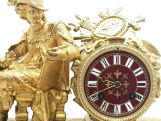 Antique French Mantle Clock 1880 ' s Stunning Gilt & Red Sevres Striking Figural 6