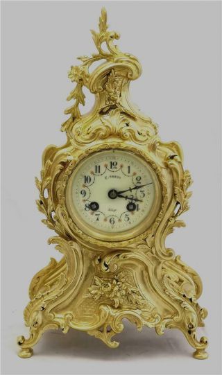 Antique French mantle Clock Stunning Rococo Gilt Bronze 8 Day Garniture Set 1878 3