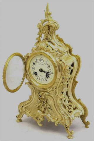 Antique French mantle Clock Stunning Rococo Gilt Bronze 8 Day Garniture Set 1878 4