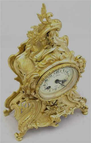 Antique French mantle Clock Stunning Rococo Gilt Bronze 8 Day Garniture Set 1878 6