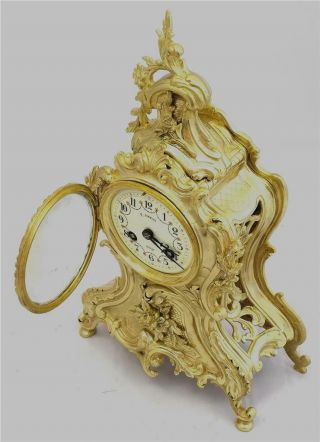 Antique French mantle Clock Stunning Rococo Gilt Bronze 8 Day Garniture Set 1878 7