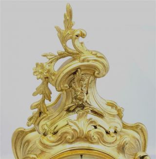 Antique French mantle Clock Stunning Rococo Gilt Bronze 8 Day Garniture Set 1878 8