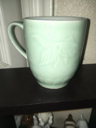 Chinese Celadon Koi Green Porcelain Mug 2