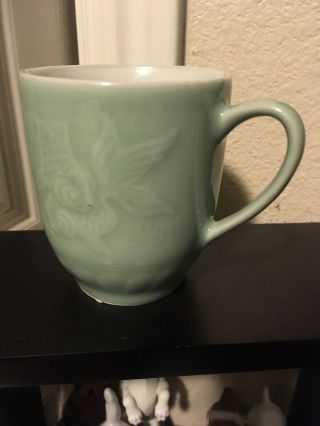 Chinese Celadon Koi Green Porcelain Mug 5