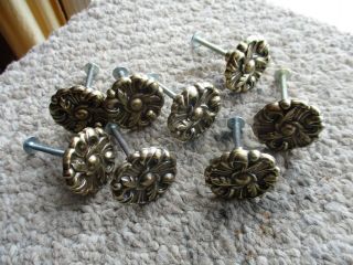 1970s Vintage Retro Dresser Rosette Style Faux Bronze Knob Pulls X 8 Restoration