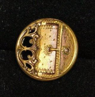 Small Antique Vintage Metal Button Pierced Brass Buckle Rolled Rim A13