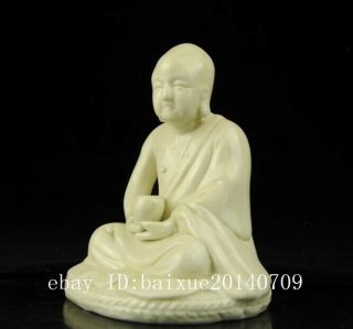 chinese old Dehua white porcelain carved sit quietly arhat Buddha statue b02 3