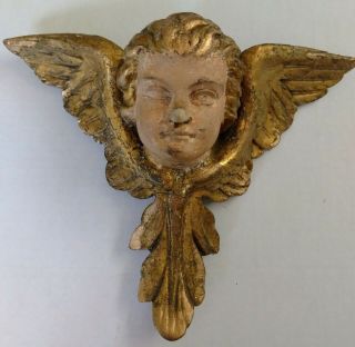 Antique Angel Cherub With Wings Wall Hanging/ Wood With Gold Paint
