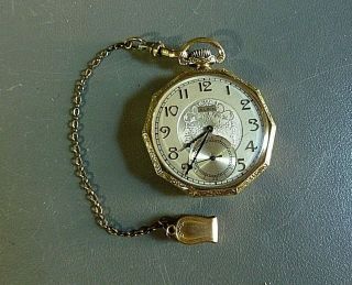 Vintage Antique Art Deco Elgin 15j Gold Filled Pocket Watch & Chain