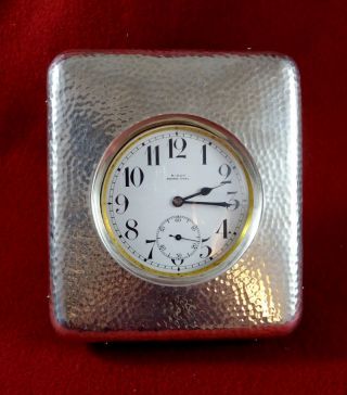 Antique Sterling Silver Travel Clock Case With Swiss Argentan Watch