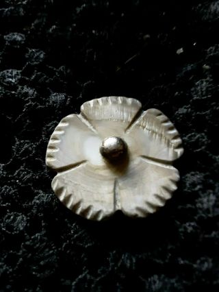 Exceptional Large Antique Vintage Mop Pearl / Steel Center Flower Button