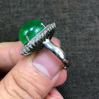 Rare Handwork S925 Silver & Green Jadeite Jade Oval Bead Chinese No.  7 - 13 Ring 5