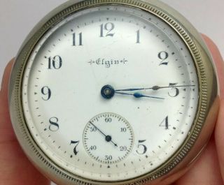 Antique Elgin National Sz.  (18) Open Face Pocket Watch With Silverode Case (e34)