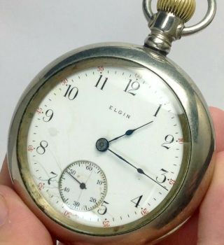 Antique Elgin Size (18) 7j.  Open Face Pocket Watch With Silverode Case (e33)