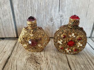 89 Antique Gold Metal Perfume Bottle Snuff Scent Jar