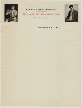 RARE ca 1905 Eas - a - on Button Billhead & Brochure Rochester NY Advertising NOS 3