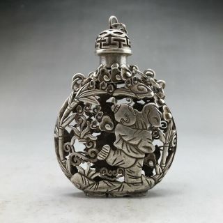 Chinese Ancient Tibetan Silver Snuff Bottle Hand - Carved Children 