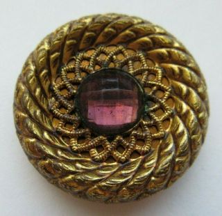 Dazzling Antique Vtg Faceted Pink Glass In Metal Filigree Button 1 - 1/8 " (q)