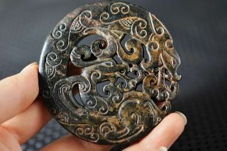 Delicate Chinese Old Jade Carved Dragon&phoenix Pendant Y7