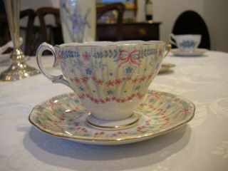 Queen Anne Royal Bridal Gown Teacup And Saucer Pink Bow Fine Bone China England