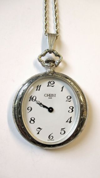 Vintage Christ Pendant/pocket Watch,  Chain Hallmarked 800 Silver Swiss -
