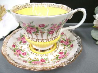 ROYAL ALBERT tea cup and saucer yellow pink roses Green Park series teacup 2