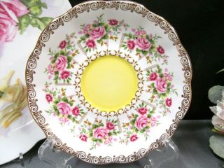 ROYAL ALBERT tea cup and saucer yellow pink roses Green Park series teacup 3