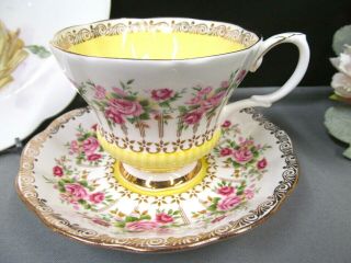 ROYAL ALBERT tea cup and saucer yellow pink roses Green Park series teacup 5