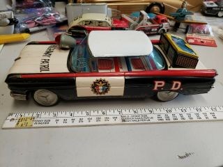 Vintage Tin Toy 13 " Highway Patrol Car W/speed Meter On Back Ichiko Japan