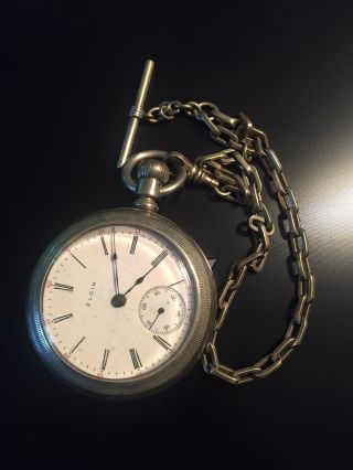 Elgin 7j Pocket Watch (16 Size) With Log Chain.  1911,  Lever Set,  Running Strong